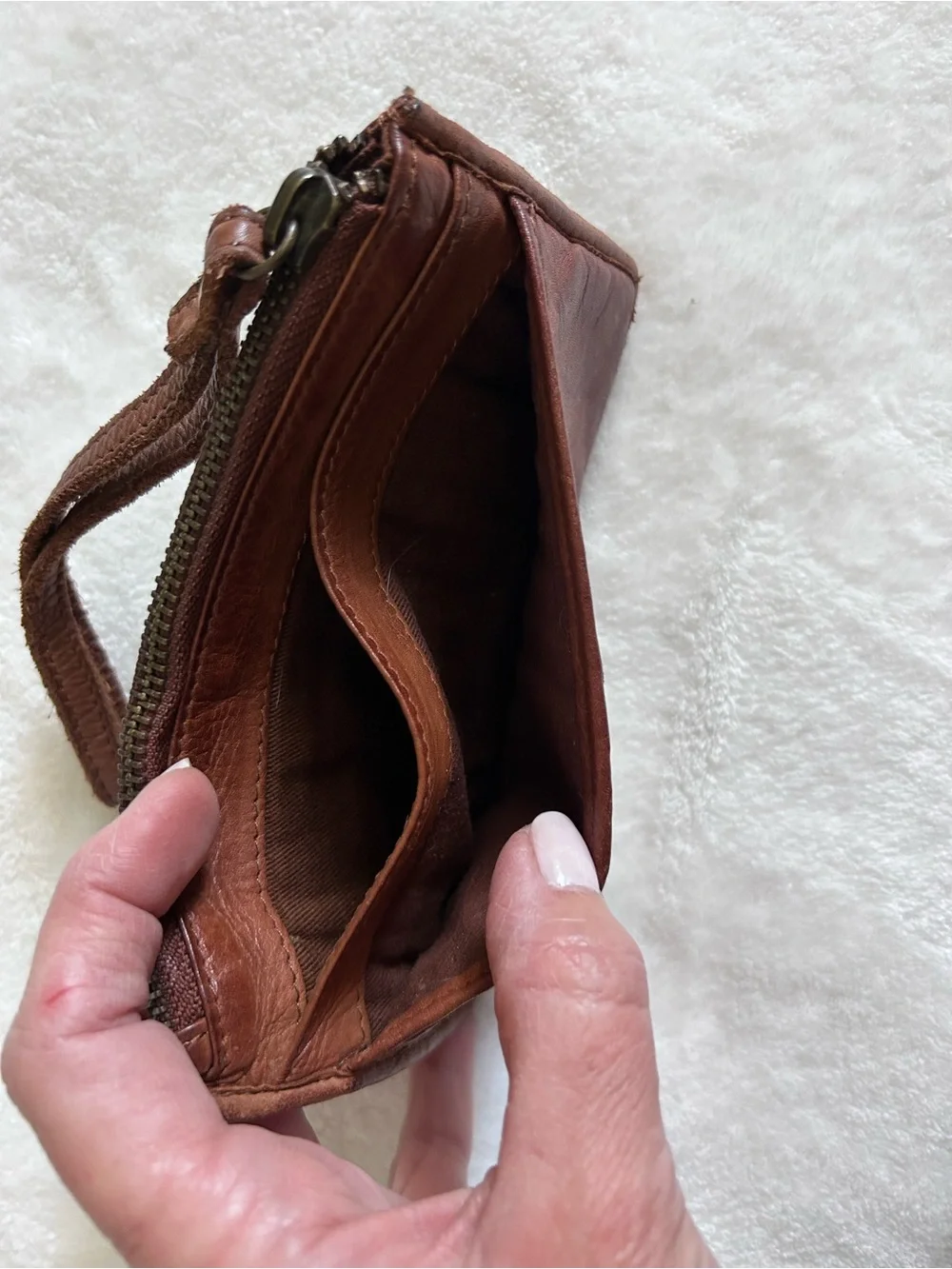 Boho Genuine Leather Woven Wristlet Wallet Brown